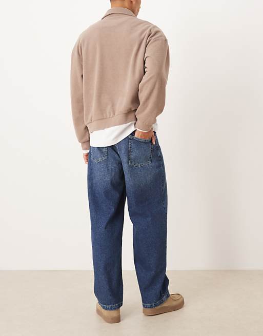 DESIGN Loose Straight Jeans In Dark Blue Overdye
