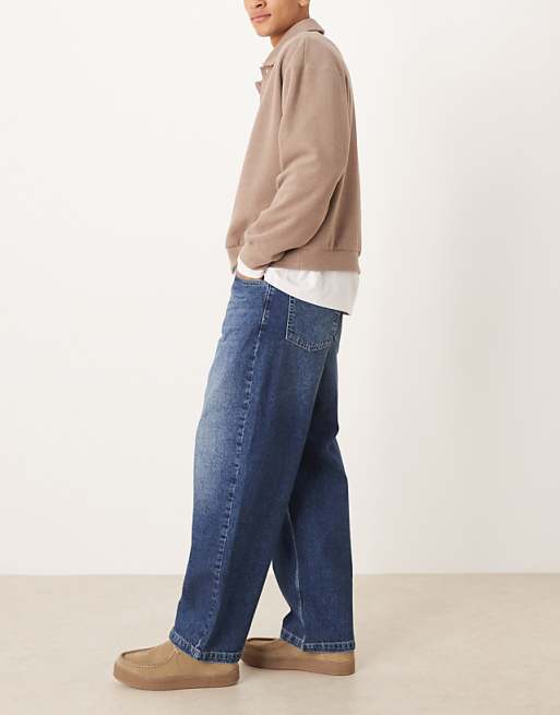 DESIGN Loose Straight Jeans In Dark Blue Overdye
