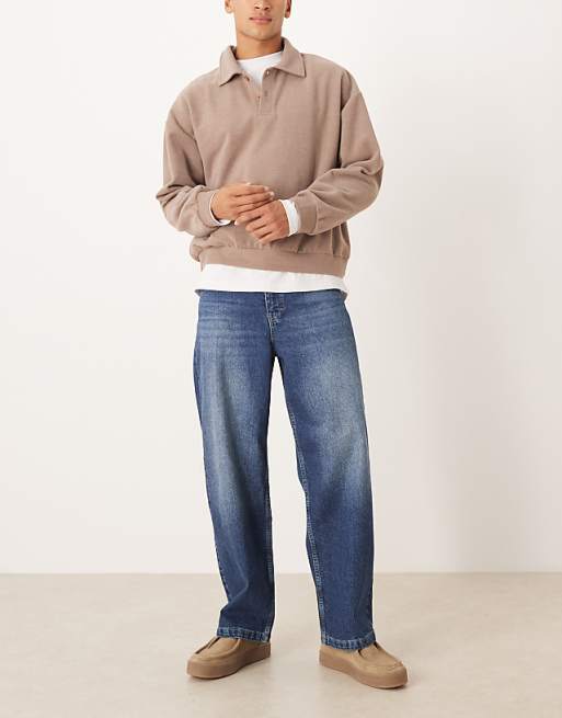 DESIGN loose straight jeans in dark blue overdye