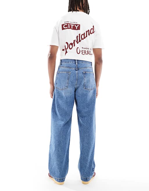 DESIGN Loose Straight Jeans In Light Wash Blue