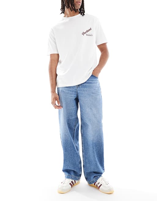 DESIGN loose straight jeans in light wash blue