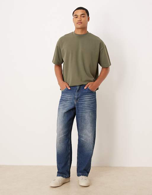 DESIGN loose straight jeans in mid wash blue