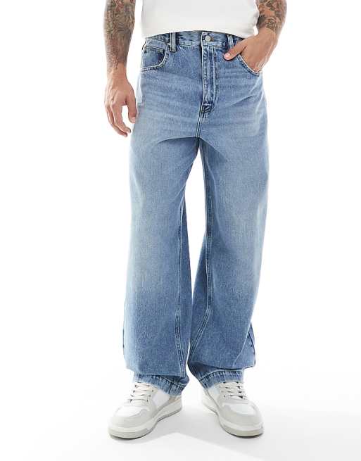 DESIGN loose straight jeans in midwash blue