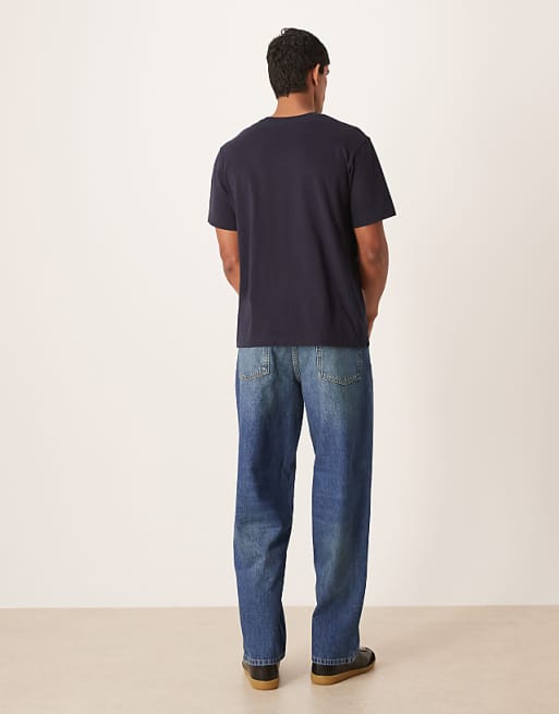 DESIGN Loose Straight Jeans In Vintage Dark Wash Blue