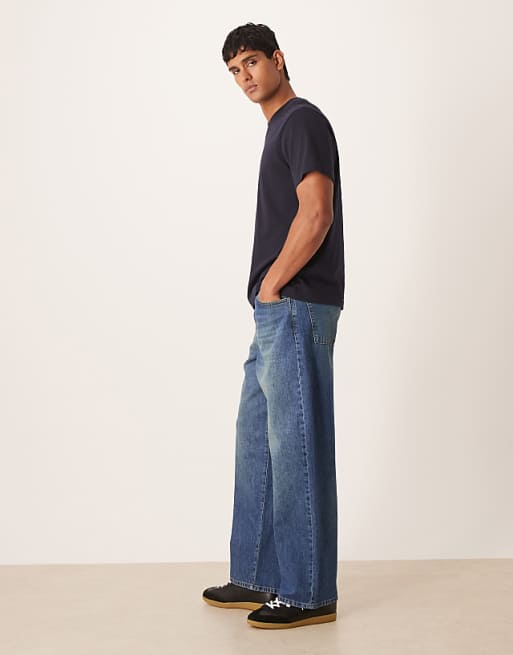 DESIGN Loose Straight Jeans In Vintage Dark Wash Blue