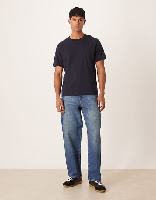DESIGN loose straight jeans in vintage dark wash blue
