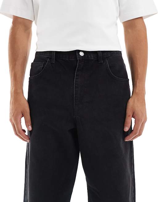 DESIGN Loose Straight Jeans In Washed Black
