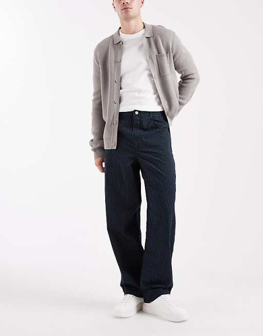 DESIGN Loose Straight Pull On Trousers In Pinstripe