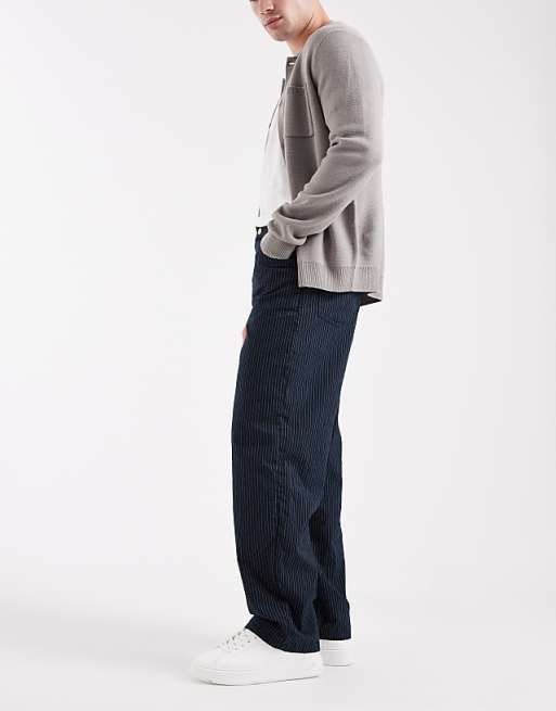 DESIGN Loose Straight Pull On Trousers In Pinstripe