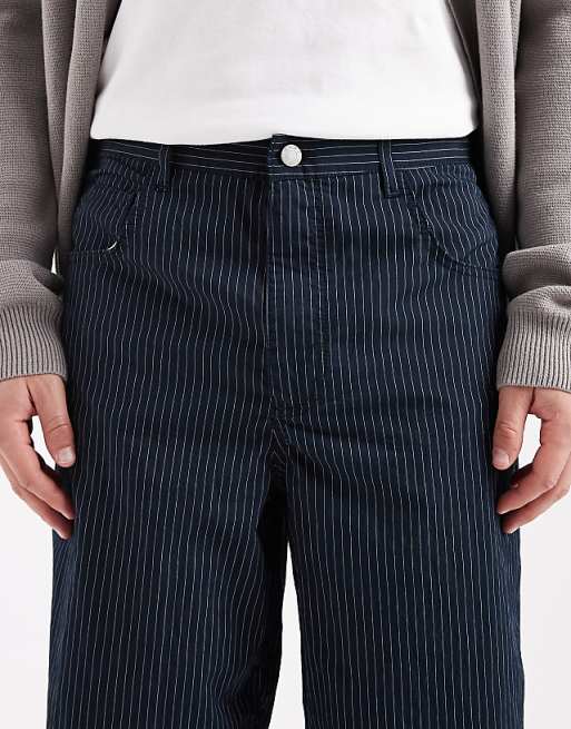 DESIGN Loose Straight Pull On Trousers In Pinstripe