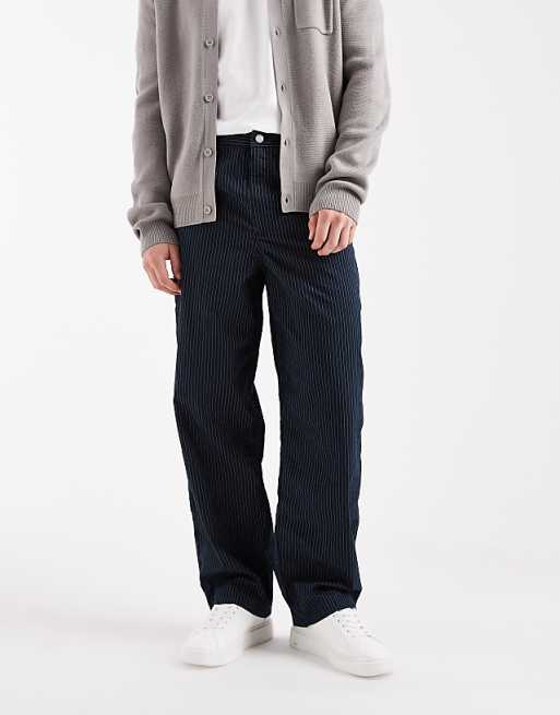 DESIGN Loose Straight Pull On Trousers In Pinstripe