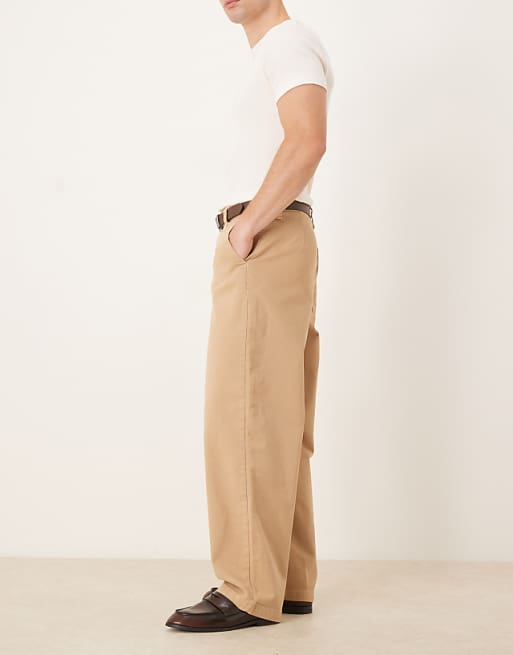DESIGN Loose Straight Trousers In Beige