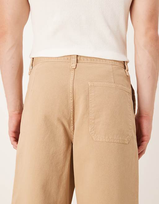 DESIGN Loose Straight Trousers In Beige