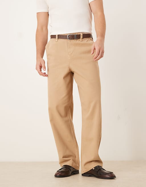 DESIGN loose straight trousers in beige