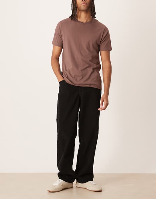 DESIGN Loose Straight Trousers In Black Corduroy