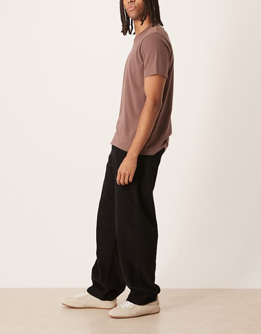 DESIGN Loose Straight Trousers In Black Corduroy