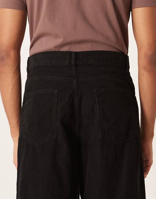 DESIGN Loose Straight Trousers In Black Corduroy