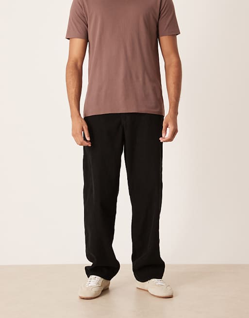DESIGN Loose Straight Trousers In Black Corduroy