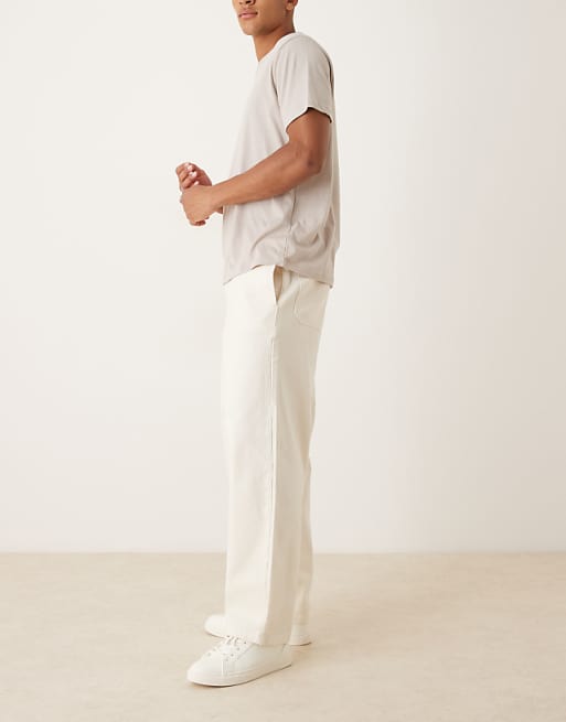 DESIGN Loose Straight Trousers In Ecru With Drawcord