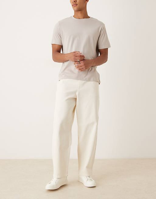 DESIGN Loose Straight Trousers In Ecru With Drawcord