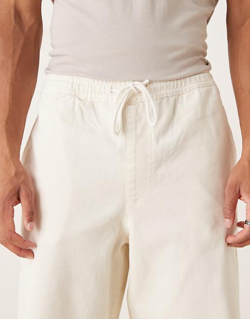 DESIGN Loose Straight Trousers In Ecru With Drawcord