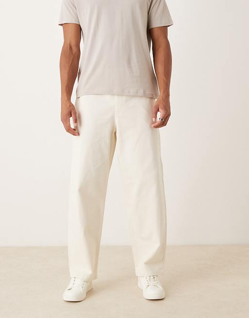 DESIGN loose straight trousers in ecru with drawcord