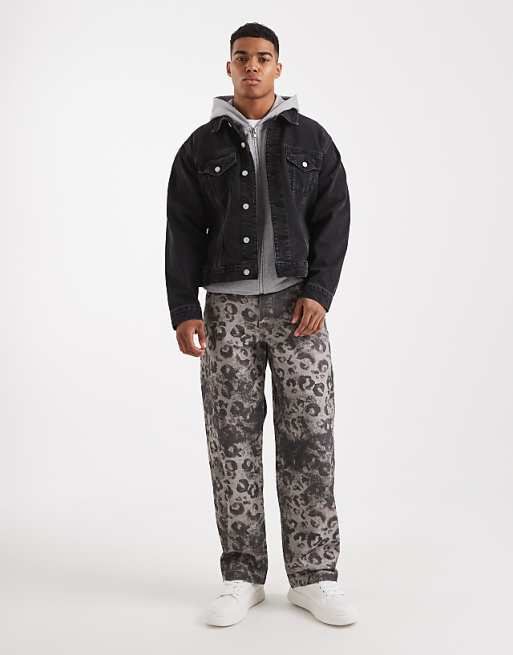 DESIGN Loose Straight Trousers In Leopard Print
