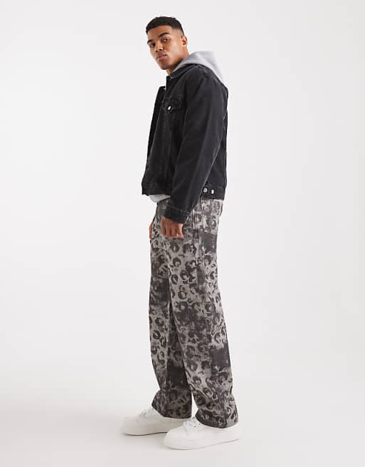 DESIGN Loose Straight Trousers In Leopard Print