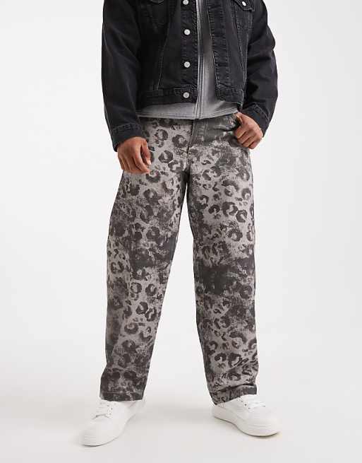 DESIGN loose straight trousers in leopard print