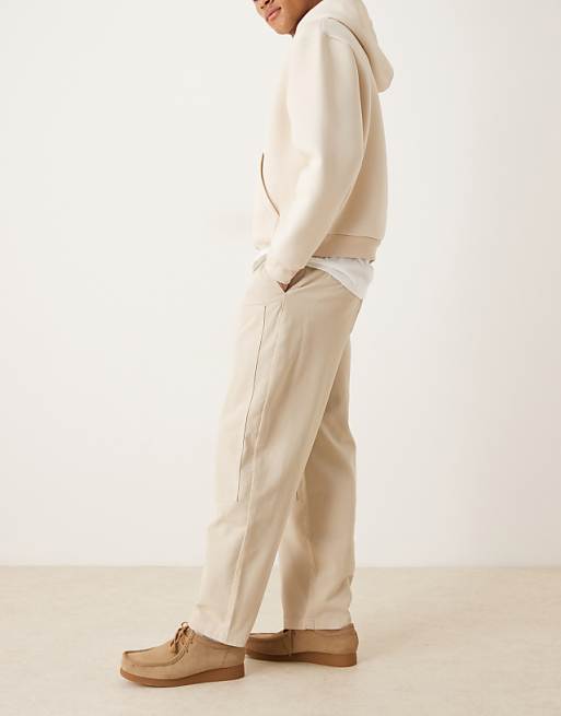 DESIGN Loose Straight Trousers In Stone With Carpenter Detailing