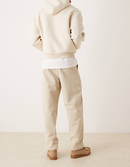 DESIGN Loose Straight Trousers In Stone With Carpenter Detailing