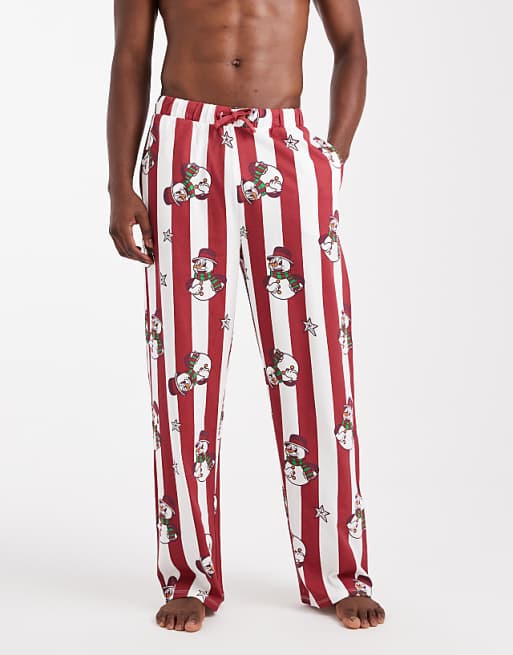 DESIGN Lounge Bottoms Christmas Stripe Snowman Graphic In Red