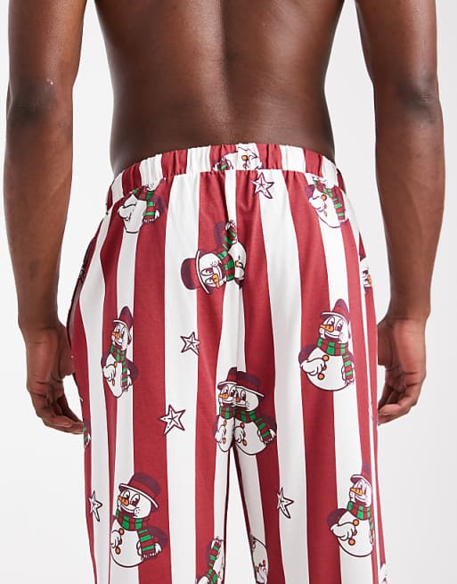DESIGN Lounge Bottoms Christmas Stripe Snowman Graphic In Red