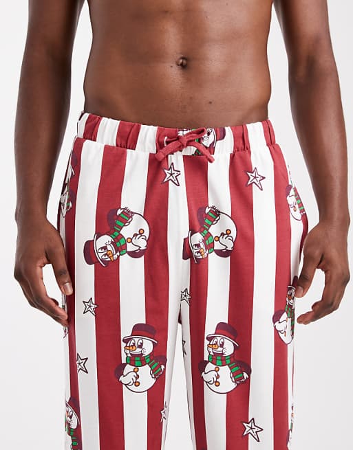 DESIGN Lounge Bottoms Christmas Stripe Snowman Graphic In Red