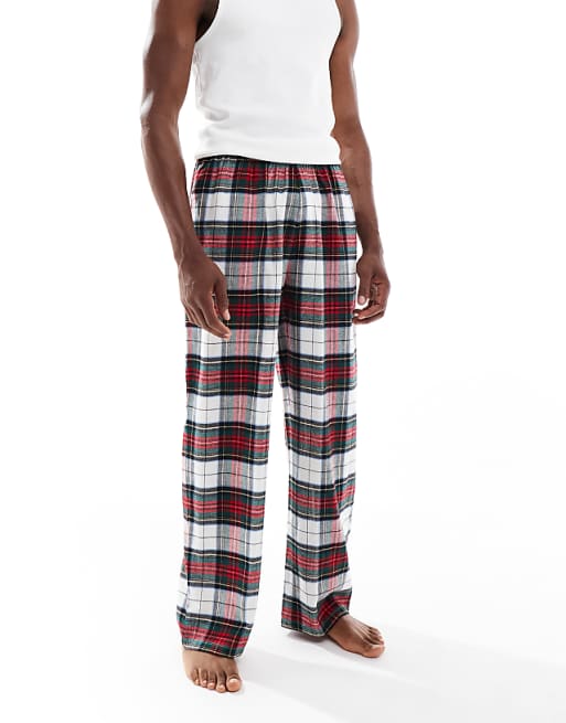 DESIGN Lounge Bottoms In Tartan Red Brushed Check