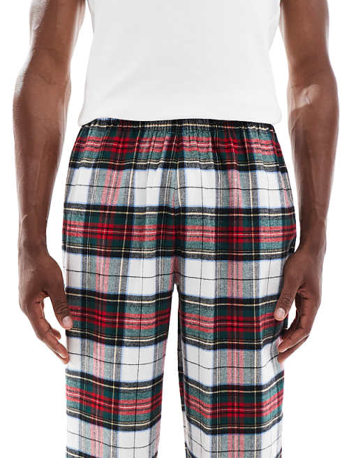 DESIGN Lounge Bottoms In Tartan Red Brushed Check