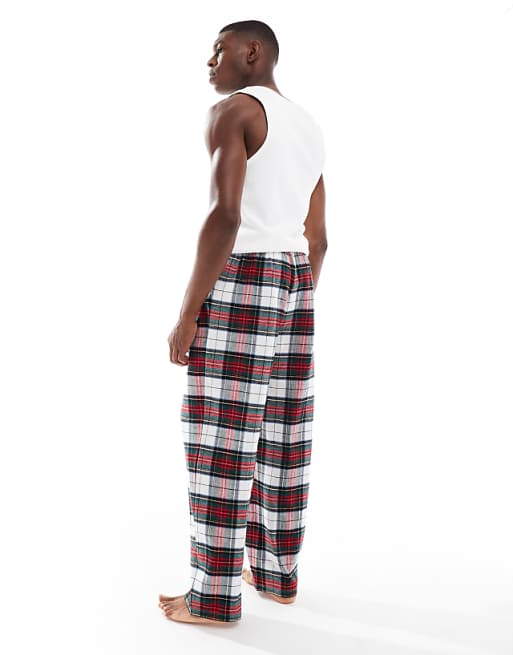 DESIGN Lounge Bottoms In Tartan Red Brushed Check