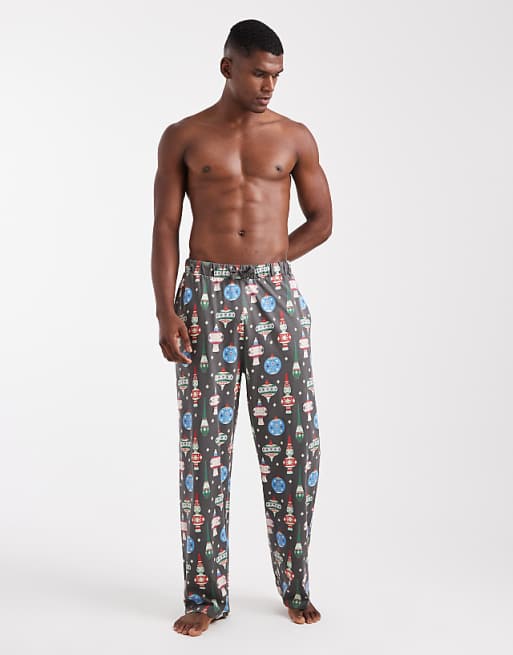 DESIGN lounge bottoms with Christmas bauble graphic in black