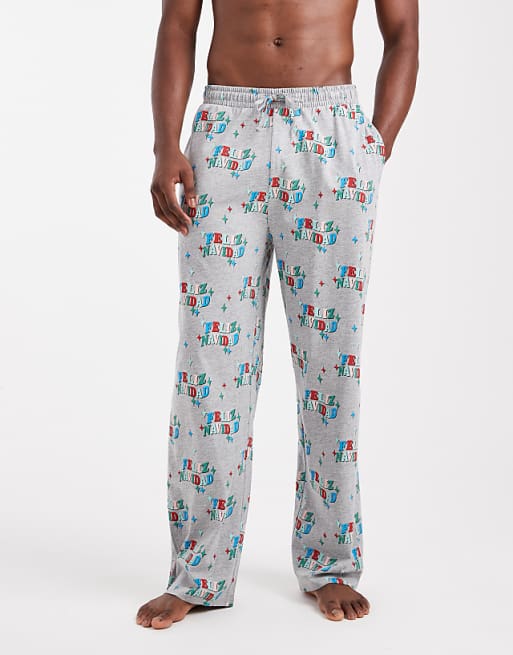 DESIGN Lounge Bottoms With Christmas Feliz Navidad Graphic In Grey