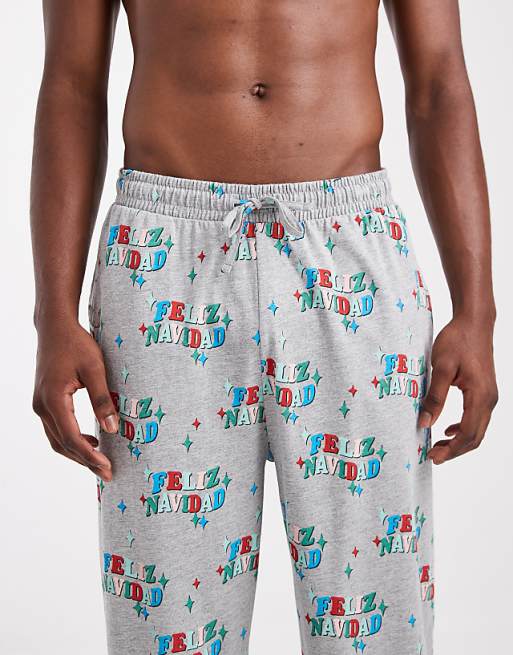 DESIGN Lounge Bottoms With Christmas Feliz Navidad Graphic In Grey