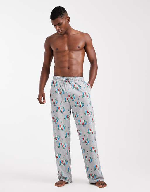 DESIGN lounge bottoms with Christmas Feliz Navidad graphic in grey