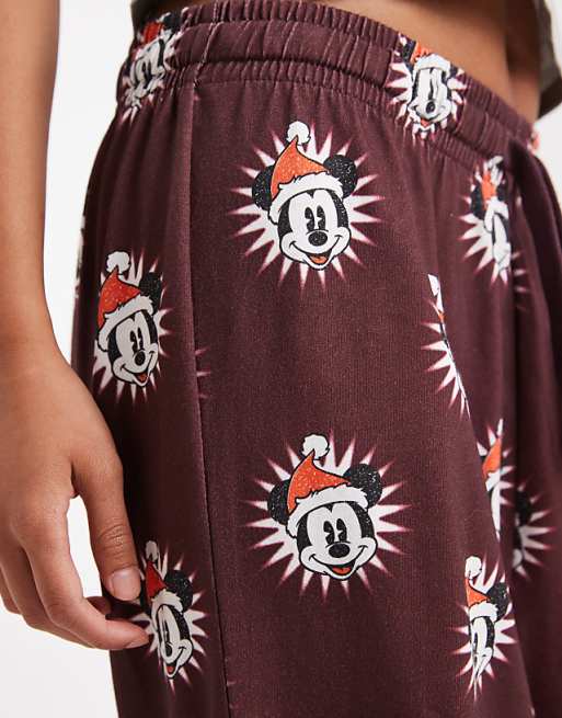 DESIGN Lounge Bottoms With Disney's Christmas Mickey Mouse Graphic In Burgundy