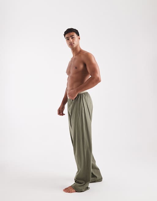 DESIGN Lounge Bottoms With Wide Leg In Khaki
