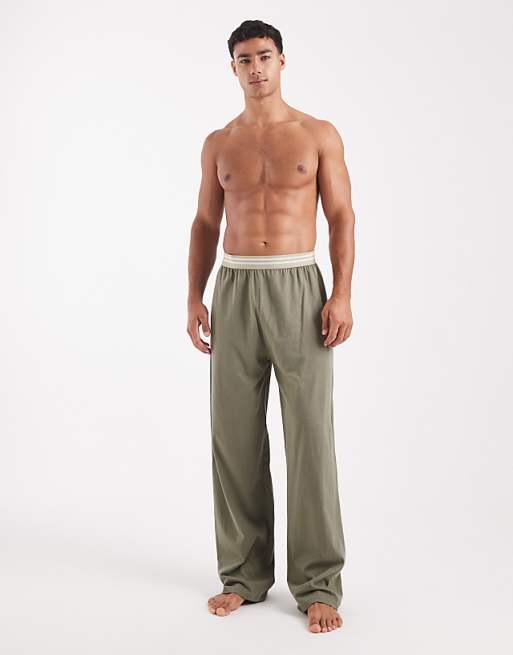 DESIGN lounge bottoms with wide leg in khaki