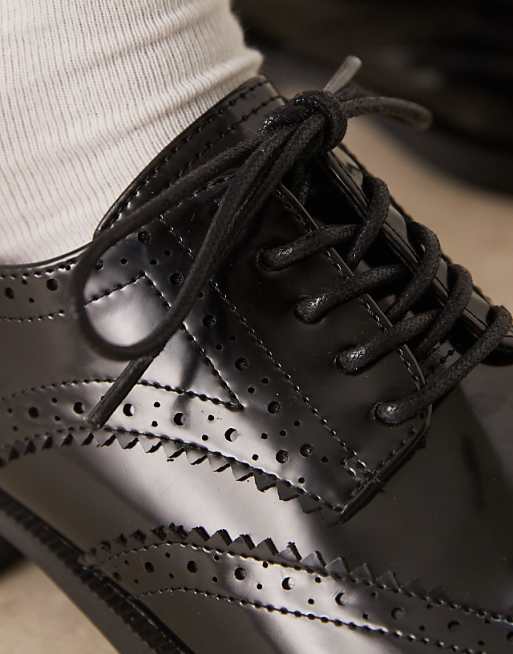 DESIGN Manny Lace Up Flat Shoes In Black