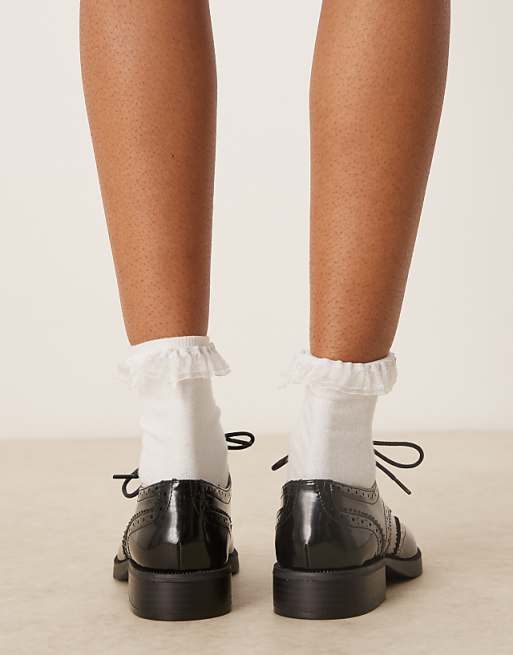 DESIGN Manny Lace Up Flat Shoes In Black