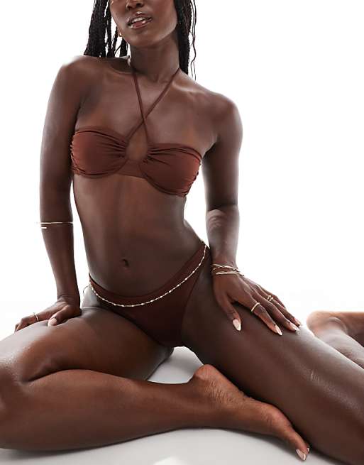 DESIGN Maya Mix & Match High Leg Hipster Bikini Bottom In Chocolate Brown