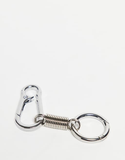 DESIGN metal spring carabiner jeans clip in silver tone