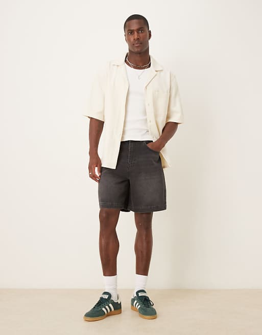 DESIGN mid length denim jort in washed black
