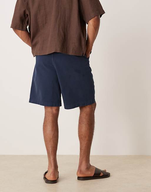 DESIGN Mid Length Double Pleated Short In Navy
